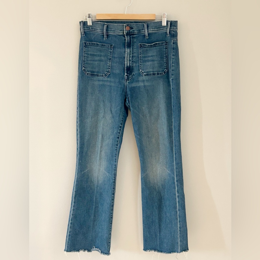 MOTHER Blue Denim Wide Leg Jeans